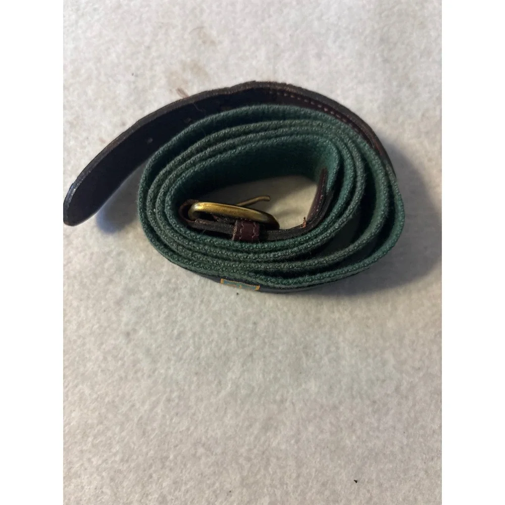 Unbranded Crest Ribbon Canvas Belt Mens 40 Green Navy‎ Brass Buckle Good Preppy